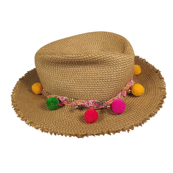 ERIC JAVITS  Squishee Corfu Straw Hat Pompom UPF 50+ One Size - Picture 3 of 10